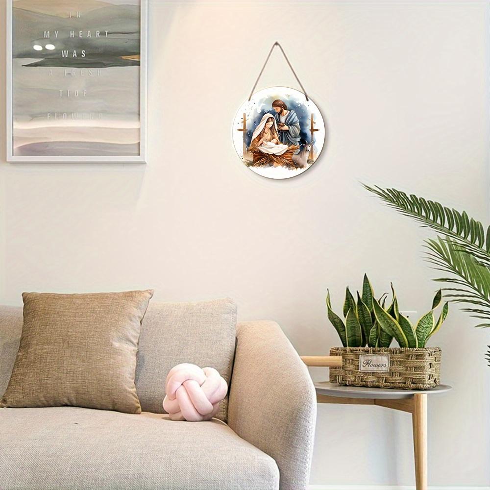 5 шт. круглых деревянных настенных знаков в виде вертепа - прекрасно изготовлены для крещения, крестин и рождественских украшений - идеально подходят для дома, сада и улицы