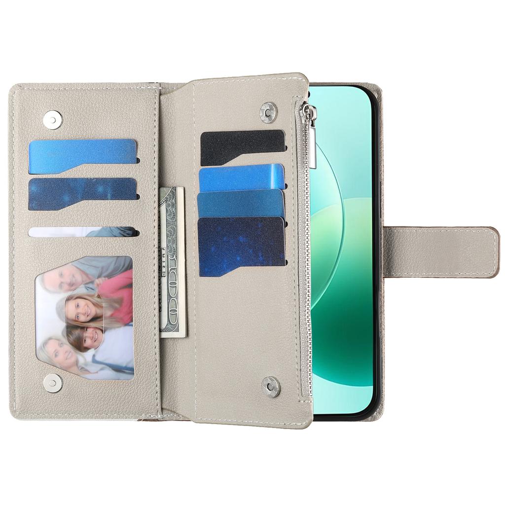 Для Honor 400 5G (Глобальный) Чехол-кошелек на молнии, кожаный откидной чехол для телефона с ремешками, цветная вставка