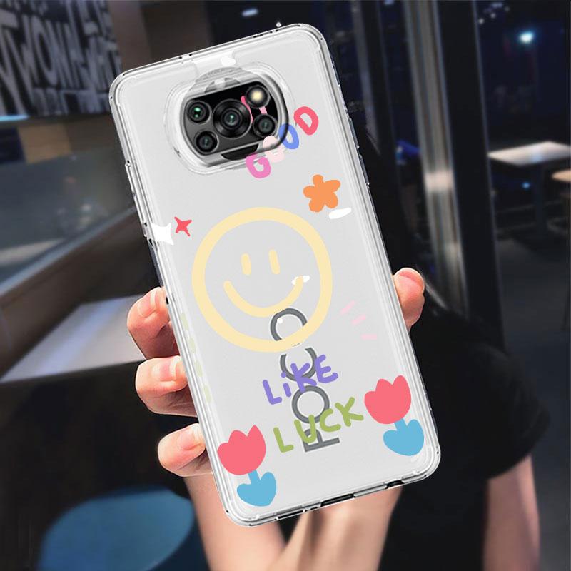 Прозрачный чехол со смайликом и полосками для Xiaomi Mi Poco X3 NFC M3 Pro F3 F1 11 Lite 12 Redmi Note 10 9S 8 7 9, мягкий чехол для телефона