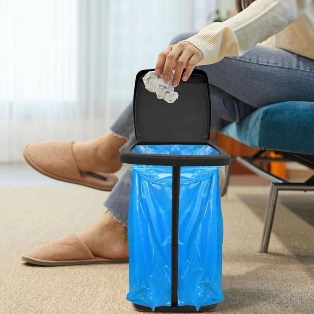 Foldable Garbage Bag Auxiliary Rack with Lid Trash Can Holder Retractable Rubbish Bin Stand  Home