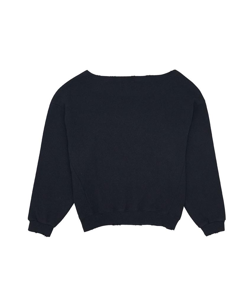 NO EXTRA TOUCH One-Shoulder Graphic Sweatshirt (Black)_26Spss001Bk