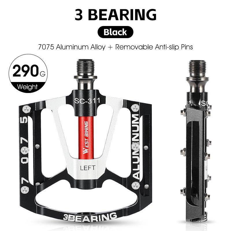 WEST BIKING Bicycle Ultralight Pedals 3 Bearings MTB 7075 Aluminum Alloy Flat Pedals Road Bike Non-Slip Colorful Cycling Pedals