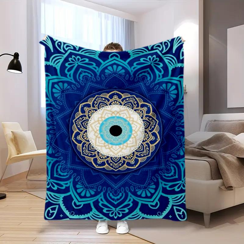 Lotus Eye Mandala Spiritual Harmony Blanket Sofa Blanket Camping Trip Machine Washable Air Conditioning Blanket Office Rest Blanket