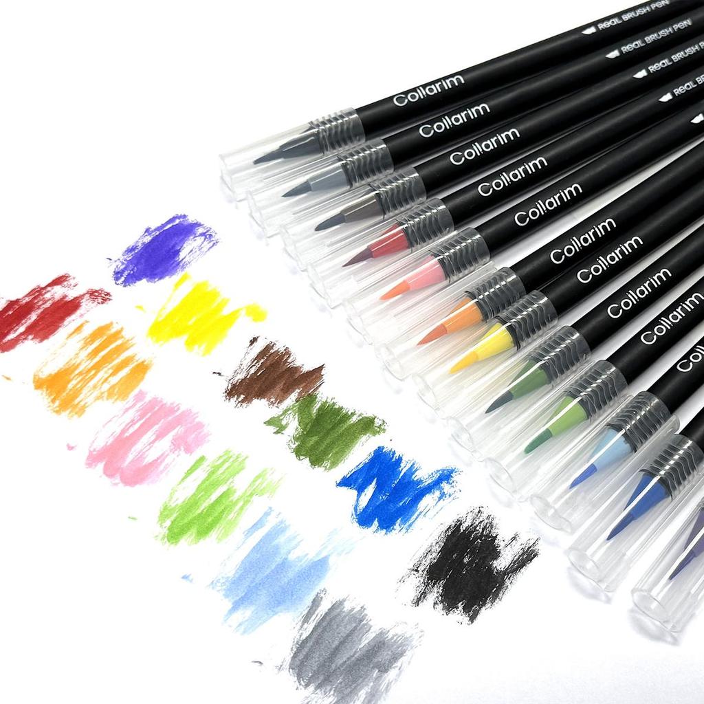 12 Colors Watercolor Brush Pens Set - Flexible Tip, Includes Water Brush & Travel Case