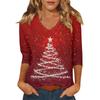 Women's Casual Fashionable Sexy Comfortable V-Neck Christmas Three-Quarter Sleeve Top