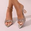 Women's Shoes 2025 Summer New Style Fashion One-word Crystal Thick Heel Pointed Cold Slippers