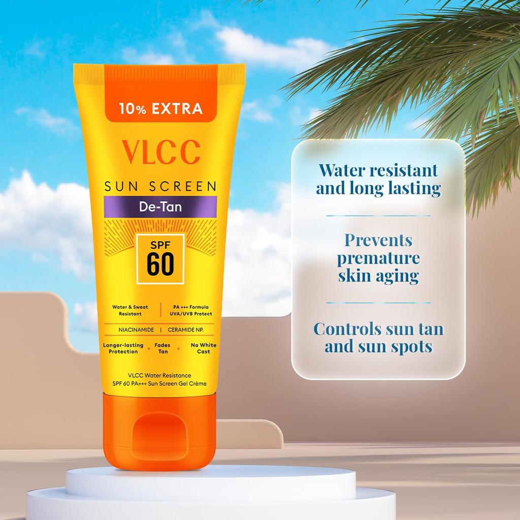 VLCC Солнцезащитный гель-крем De-Tan Водостойкий SPF 60 100г+10г Упаковка 2 шт. С ниацинамидом, керамидами, витамином Е