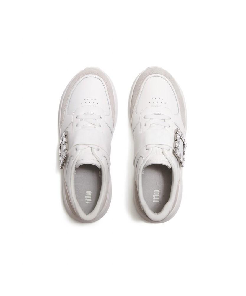 Fitflop Women'S Fmode Crystal Buckle Leather/Suede Sneakers Urban White (Ft61K2N181)