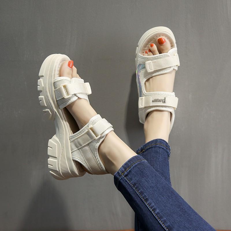 Fairy Wind Platform Velcro Sports Dad Sandals Female Summer New Internet Celebrities Step On Shit Feeling with Skirt Beach Shoes