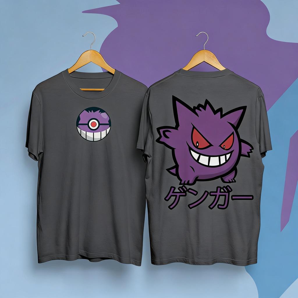 Большая футболка с графическим принтом Pokemon Gengar Мужская Женская Хлопковая с коротким рукавом Уличная одежда 2026 Лето Мультяшный принт Повседневные топы Y2k