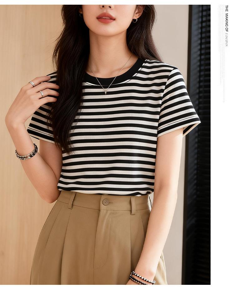 [Lyocell Ice Silk] Shoulder striped short sleeved T-shirt for women, super beautiful base shirt for women, slimming and age reducing top for women