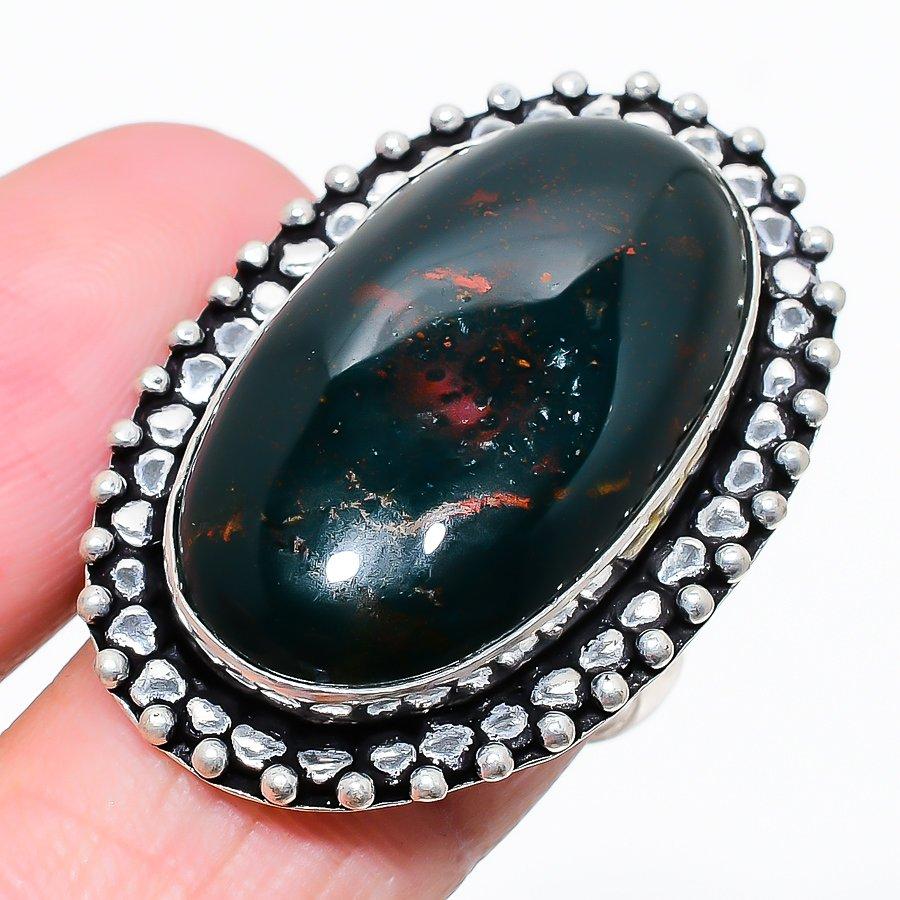 Bloodstone Gemstone 925 Sterling Silver Jewelry Ring Size 9 M9s38