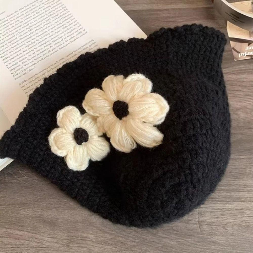 Hollow Out Flower Weave Cap Korean Style Bowknot Beanies Hat Crochet Flower Knitted Hat Girls