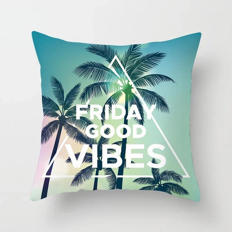 Summer Beach Pillowcase Palm Tree Leaves Plant Pillow Case Sofa Home Decoration Car Waist Throw Cushion Cover Custom Polyester