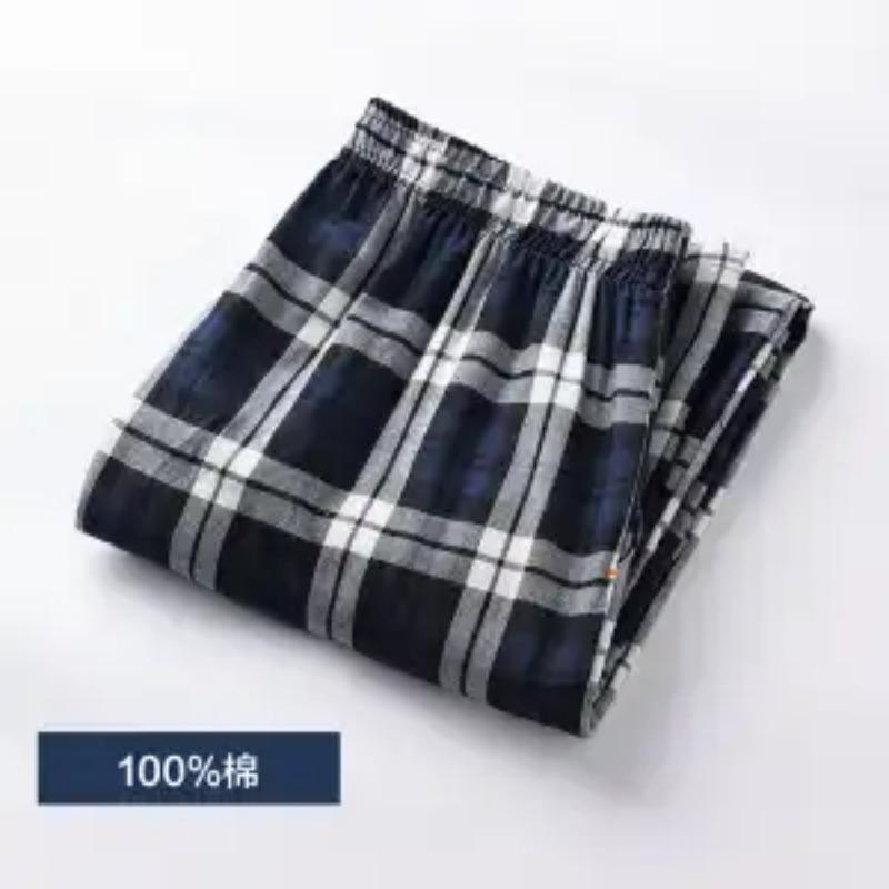 Пижама из чистого хлопка, летняя, тонкая, свободная, дышащая, для кондиционера, в клетку, повседневные домашние брюки