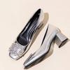 Fashion Elegant and Simple Women's Pumps 2024 New Korean Style Silver Mary Jane Shoes Fashionable Shallow Mouth Ladies Single Shoes