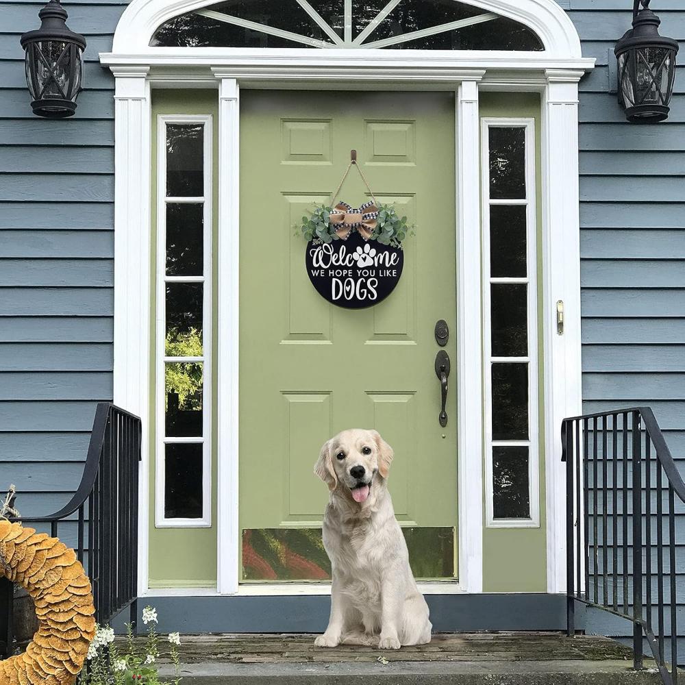 Знак на дверь фермерского дома для украшения крыльца входной двери с листьями эвкалипта и бантом в виде буйвола - приветственный венок, висящий для любителей собак, декор на весну и лето