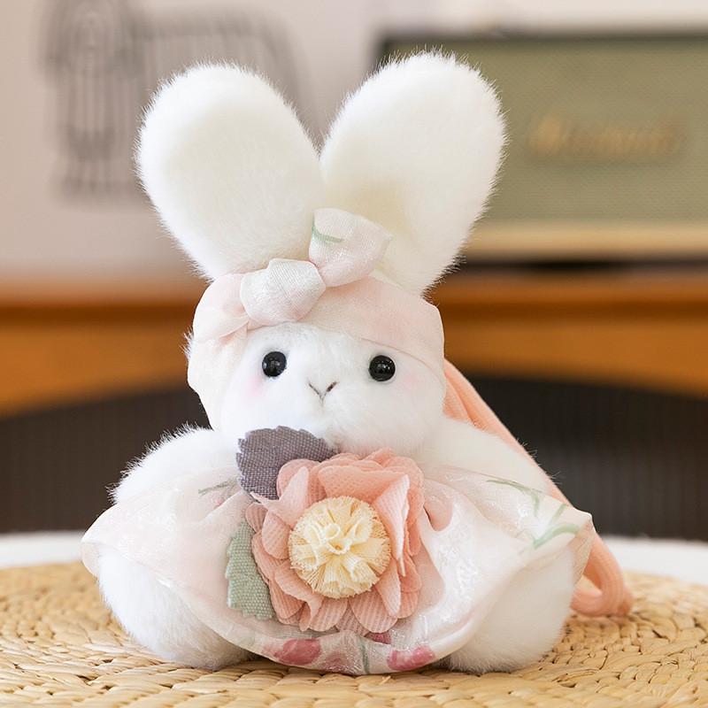 Plaid Cute Cartoon Skirt Rabbit Holding Flower Plush Toy Keychain Pendant