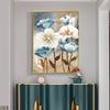 Golden Blue Flowers Nordic Poster Modern Abstract Wall Art Print Canvas Painting Wall Pictures for Living Room Home Decoration