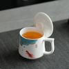 Роскошная керамическая чайная чашка с крышкой из жадеита с жировым оттенком - Белая фарфоровая кружка из Дэхуа для личного или офисного использования