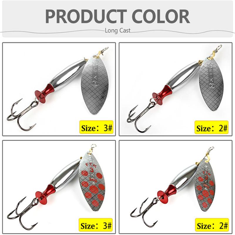 FTK 1PC Long Cast Size2-Size3 Fishing Lures Hook Spinner Spoon Lures With Treble Hooks