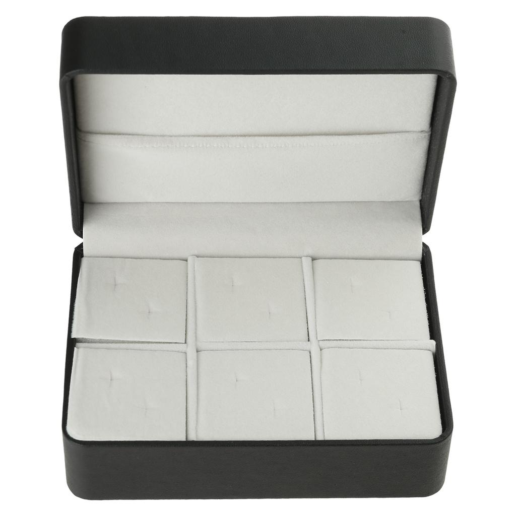 Black PU 6 Pairs Capacity Cufflink Holder Brooch Pins Storage Box Scratch Resistant Jewelry Organizer for Travel Use