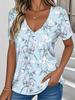 3D Printed Short Sleeve Floral Retro Printed Women's V-Neck Pullover T-Shirt Summer Loose Women's Casual Short Sleeve Top
