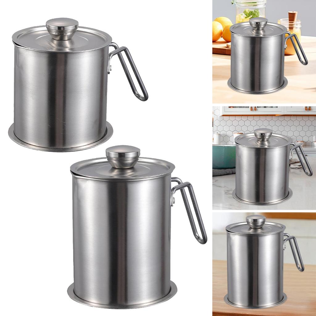 Grease Can with Strainer with Dustproof Lid Kitchen Oil Container Can 304 Stainless Steel Easy Grip Handle Kitchen Oil Keeper
