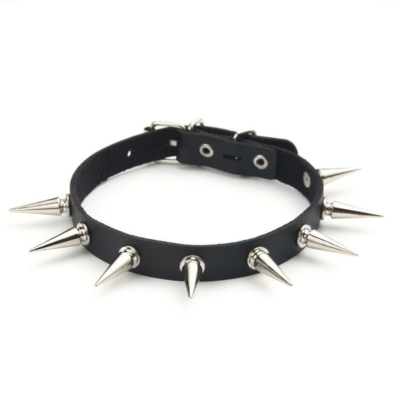 Black Spiked Choker Necklace Punk Collar Female Women Men Black Leather Studded Rivets Chocker Jewelry Gothic Accessories