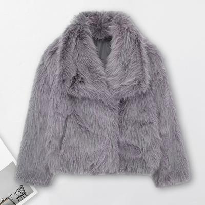 Зимняя женская куртка из искусственного меха лисы с отложным воротником, уютная куртка, однотонная, для холодной погоды, знаменитая верхняя одежда для отдыха на природе
