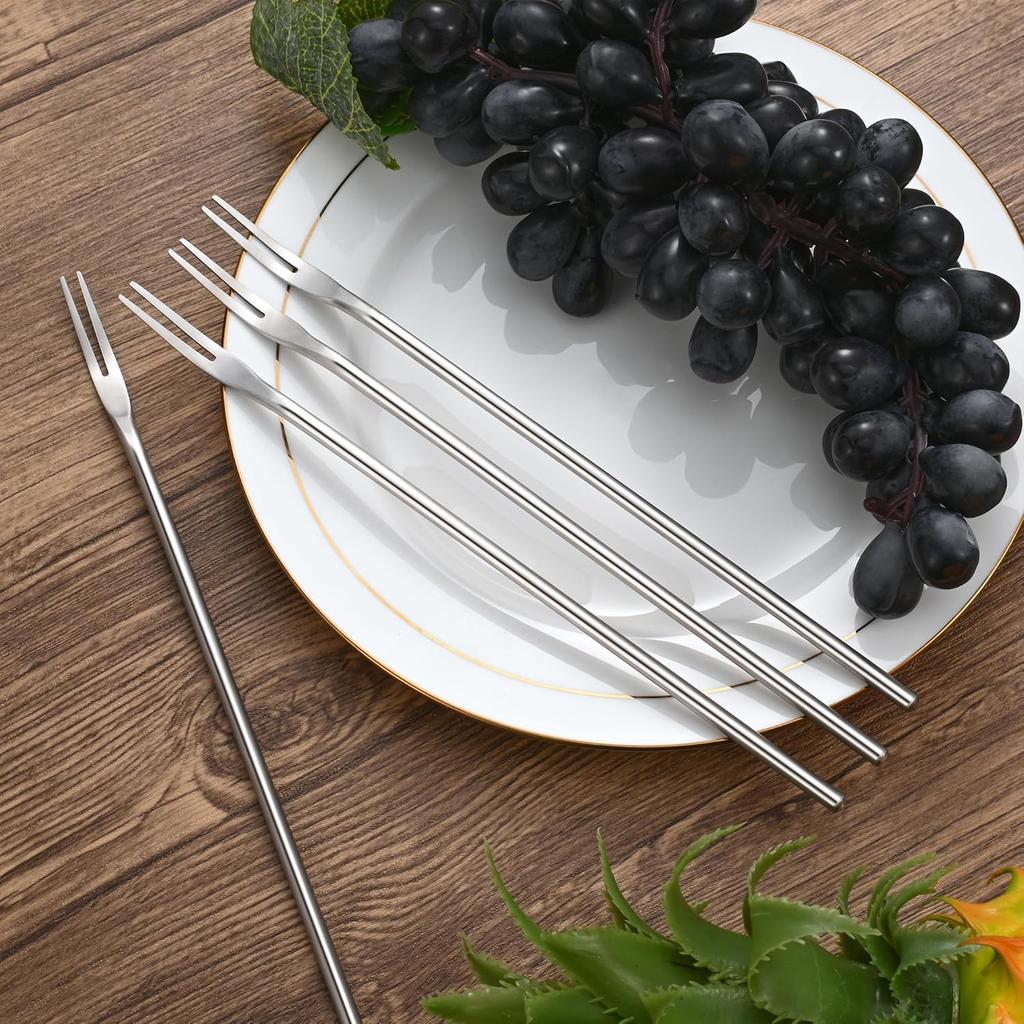4-Pack 8.7" Stainless Steel 2-Tine Pickle Forks – Long Handle Cocktail, Olive, Appetizer, Fruit, Dessert, Salad & Seafood Forks – Ideal for Jar,