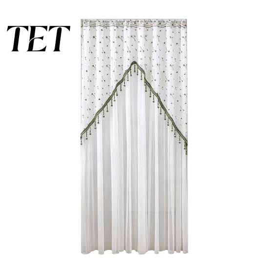 French Style Lace Door Drapes Sheer Floral Curtain with Beads, Embroidered Gauze Room Bedroom Partition Curtains Divider, Rod Pocket Doorway