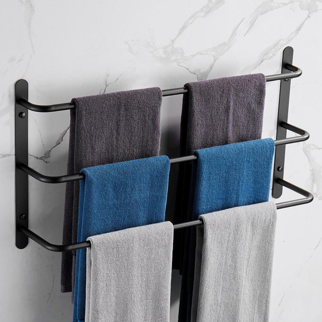 Promotion!Three Stagger Layers Towel Holder Bars Towel Rack Bathroom Accessories Set 304 Stainless Steel Matte Black