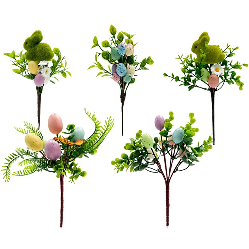 1PC Table Arrangement Colorful Floral Stems Creative Moss Bunny DIY Bunny & Eggs Easter Artificial Flower Bouquet
