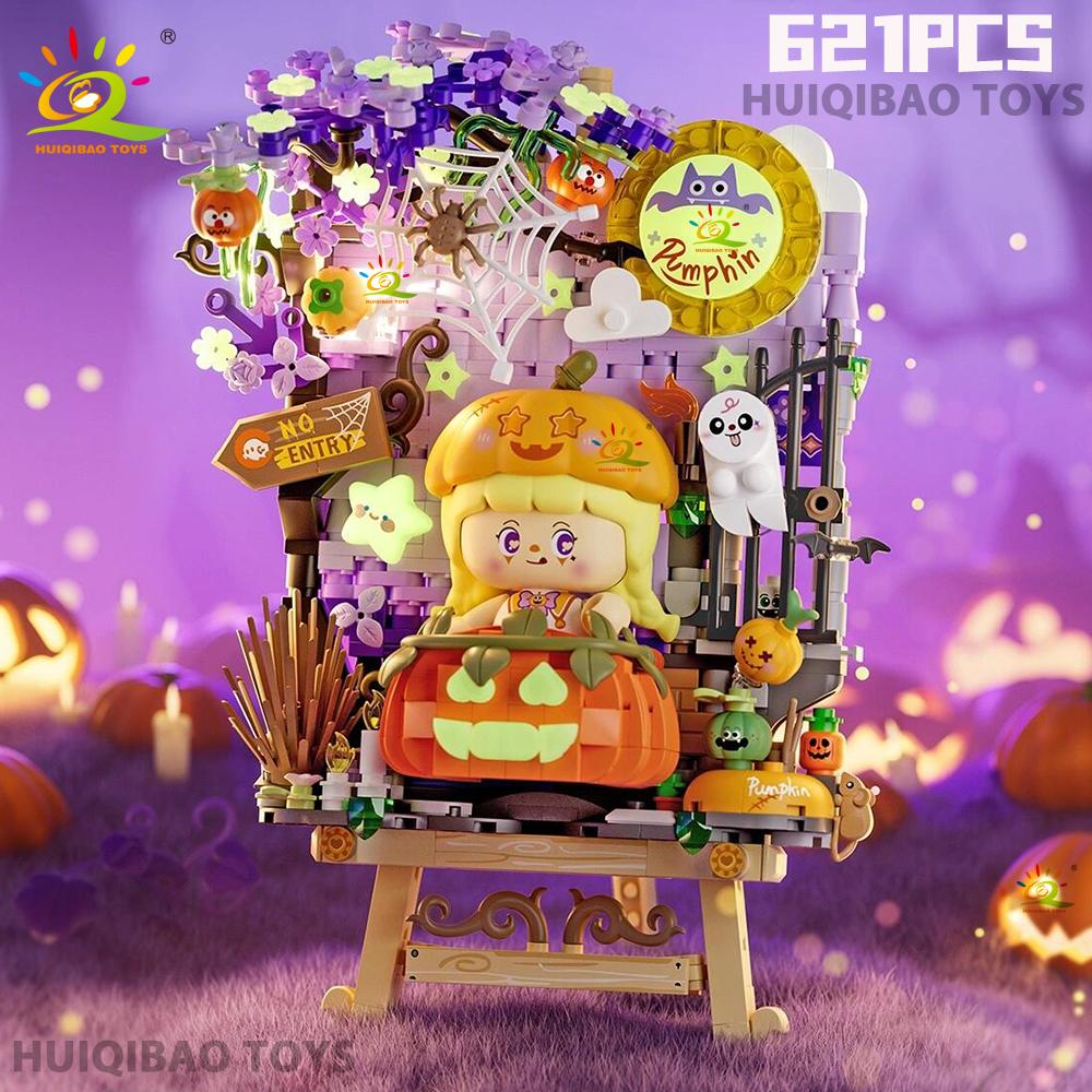 Halloween 3D Puzzle Easel Craft Kit Building Blocks City DIY Creative Bricks Toys for Adult Decorative Ornaments Gift