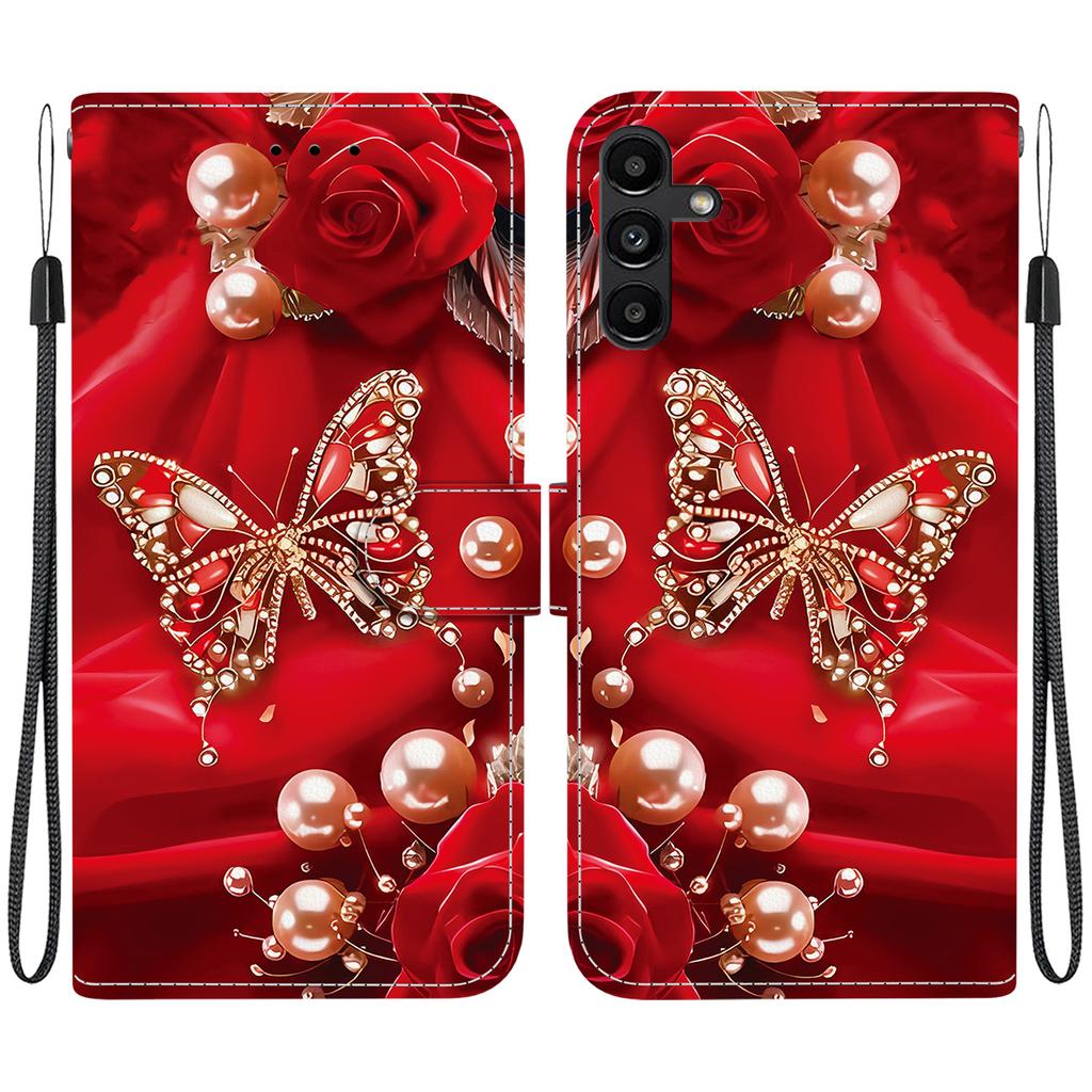 Чехол-книжка из искусственной кожи ручной работы для Samsung Galaxy A13 5G (SM-A136U/A136W/A136B)- Противоскользящий ударопрочный чехол с ремешком на запястье и дизайнами в виде сердец/роз и кошек