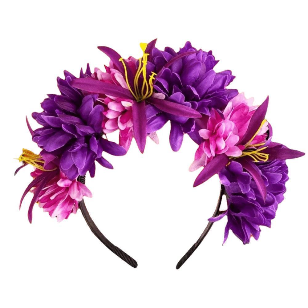 Bright Artificial Marigold Flower Headband Vivid Faux Marigold Floral Headpiece Holiday Gathering