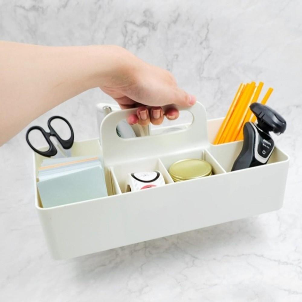 Plastic Portable Storage Organizer Segmented Space Saving Handle Sectional Tray Container Pen Holder Storage Basket