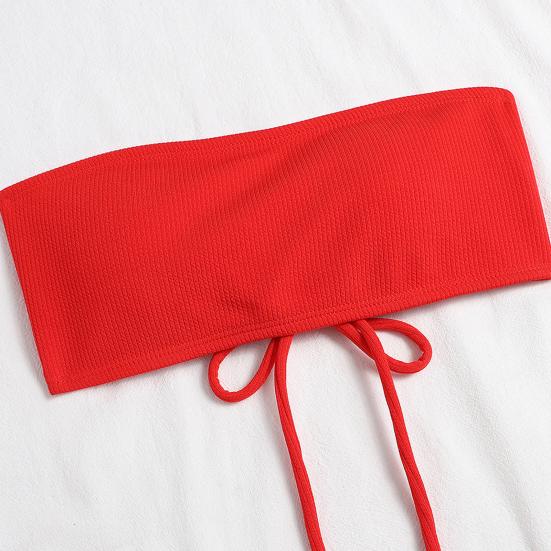 2Pcs/Set Back Lace-up Solid Color Bikini Set Two Pieces Bandeau Bra