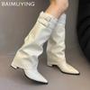 Женские высокие сапоги на высоком каблуке с острым носком, кожаные туфли женские, тренд 2025 года, зимние высокие челси, мотоциклетные ботинки до колена