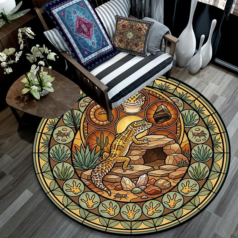 Desert Gecko Glass Round Area Rug Under Office Chairs Bedroom Living Room Home Decor