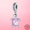 Summer New 925 Sterling Silver Blue CZ Sea Turtle Tortoise Charm Pendant Fit Fashion Bracelet Original DIY Charms Beads Jewelry