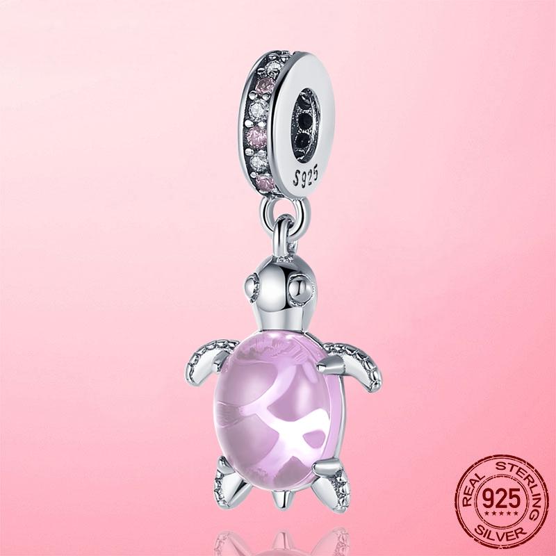 Summer New 925 Sterling Silver Blue CZ Sea Turtle Tortoise Charm Pendant Fit Fashion Bracelet Original DIY Charms Beads Jewelry