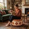PU Leather Sofa Stool Cover Unstuffed Storage Ottoman Seat Cushion Cover Pouf Cover  Balcony