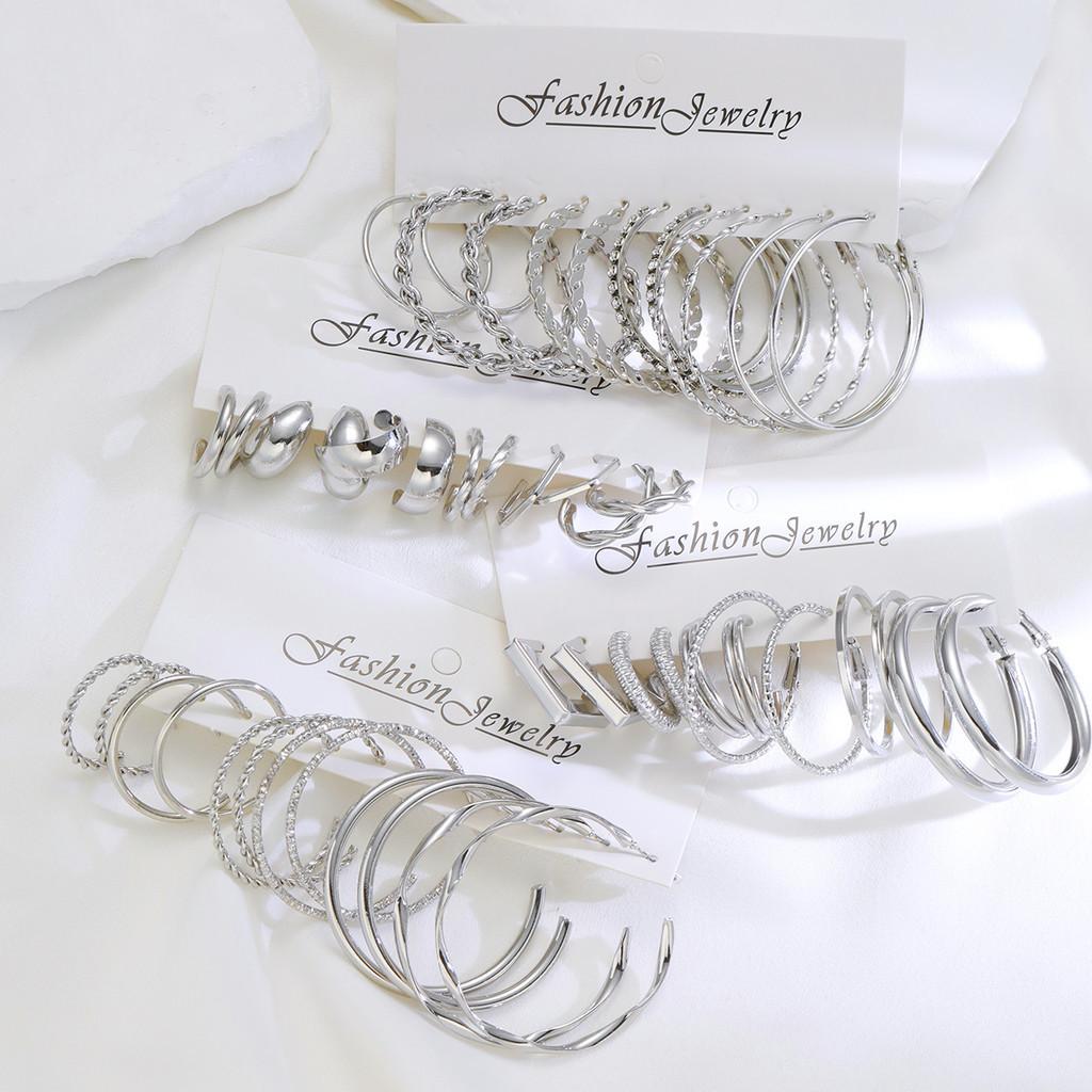 iF ME 24 пары/компл., комплект серег-колец с геометрическим жареным тестом, простые серебряные серьги для женщин, ювелирные аксессуары