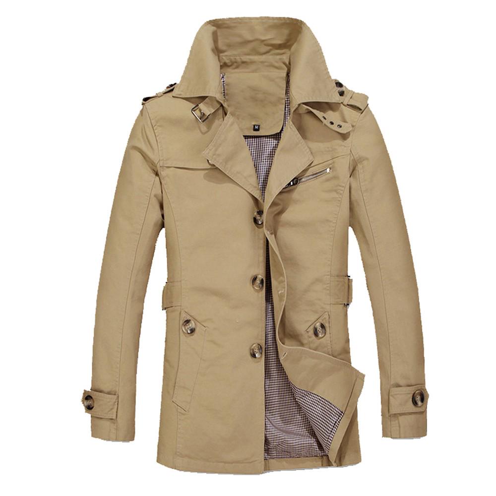 Men Winter Warm Jacket Overcoat Outwear Slim Long Trench Buttons Coat 