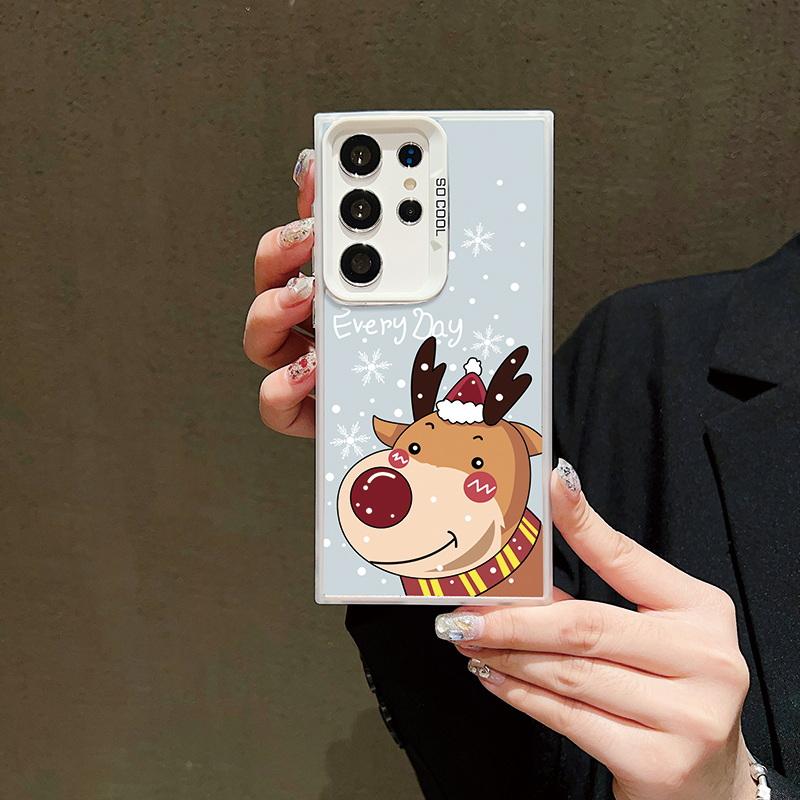 Рождественский лазерный чехол для телефона с астронавтом для iPhone 15 14 Pro Max 13 12 11 Samsung S23 S22 Ultra A54 A53 Противоударный задний чехол с рисунком оленя и Санта-Клауса