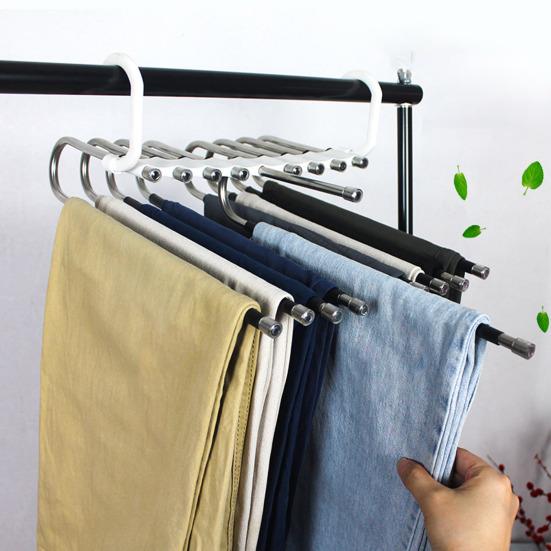 Multi-layer Trouser Rack Storage Holder Anti-Slip Foldable Design Versatile Stainless Steel Anti-Slip Clothes Hanger Scarf Holder