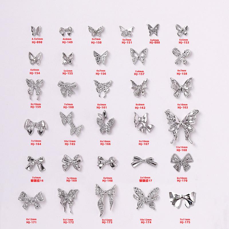 10 шт./пакет в форме бабочки, звезда, цветок, подвеска для ногтей, серебряный сплав для ногтей, жемчужные украшения, аксессуары, принадлежности для ногтей