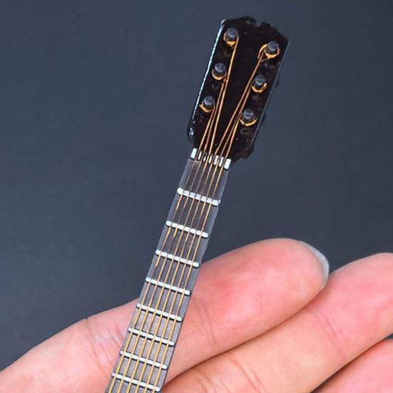 Wooden Mini Guitar Model with Stand Tiny Classical Guitar Figurine Miniature Musical Instrument Ornament Home Office Desktop Decoration